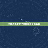 二婚过不下去了但是有孩子怎么办，我是个二婚，带个儿子，现在有个个女儿，